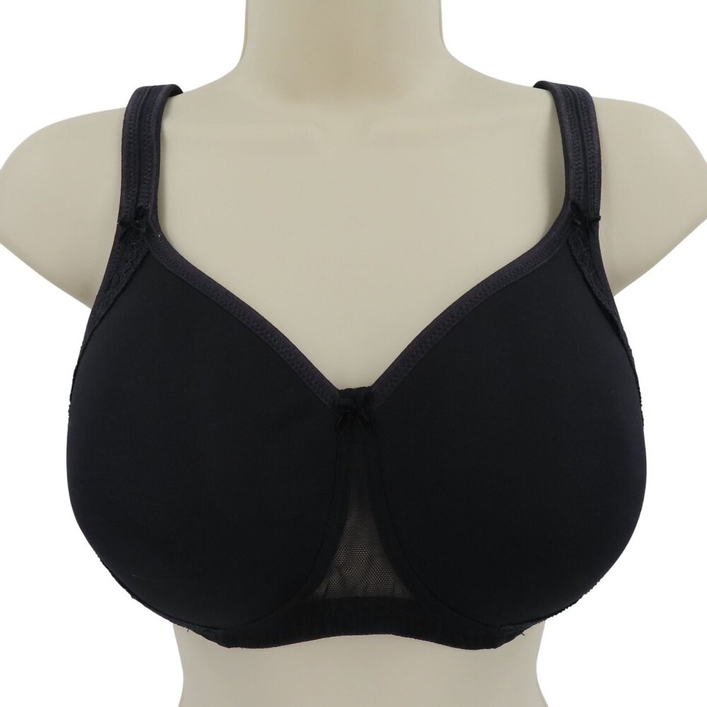 Rosa Faia 34E Lace Rose Wireless Contour Bra Solid Black Lined Bow Mesh Panels